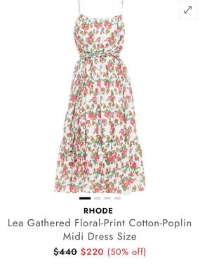 RHODE White Floral Spaghetti-Strap Sundress with Red & Green Print